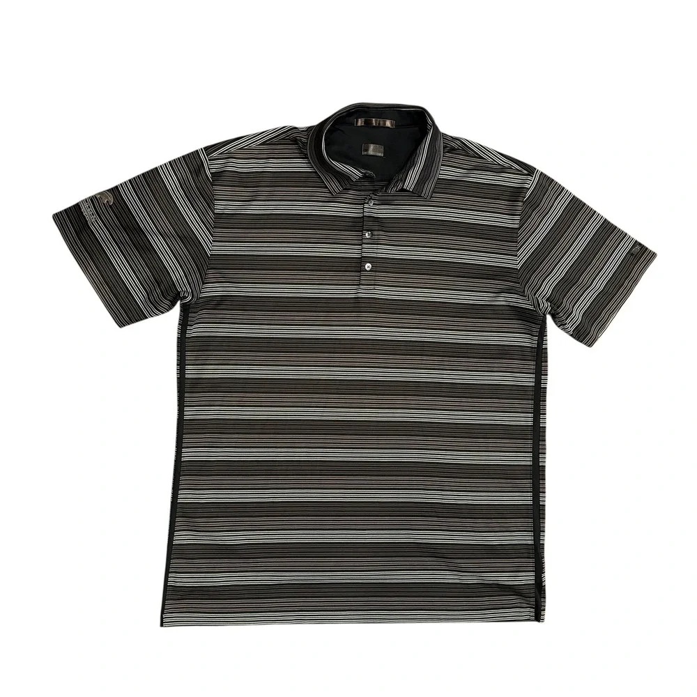 VTG Tiger Woods Nike Fit Dry‎ Timarron Golf CC Polo Shirt Black Gray Striped XXL